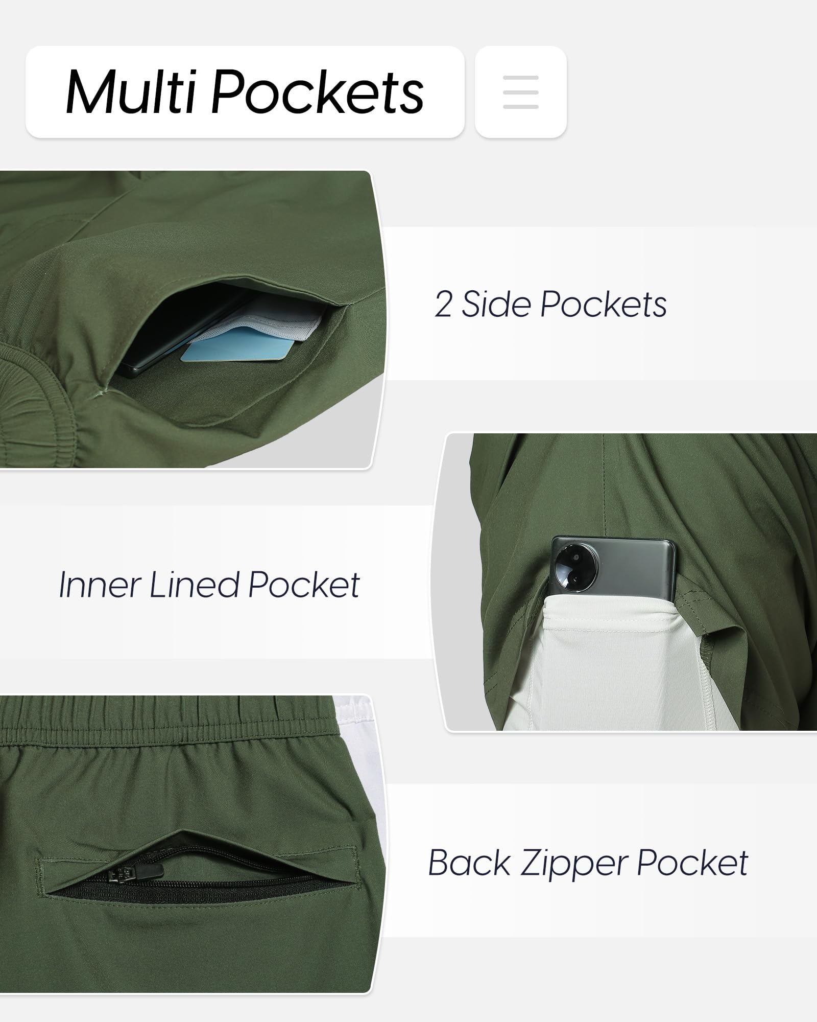 maamgic Pantaloncini da palestra da uomo 17,8 cm cavallo con fodera elasticizzata 2 in 1 pantaloncini da allenamento da uomo ad asciugatura rapida atletica pantaloncini da corsa