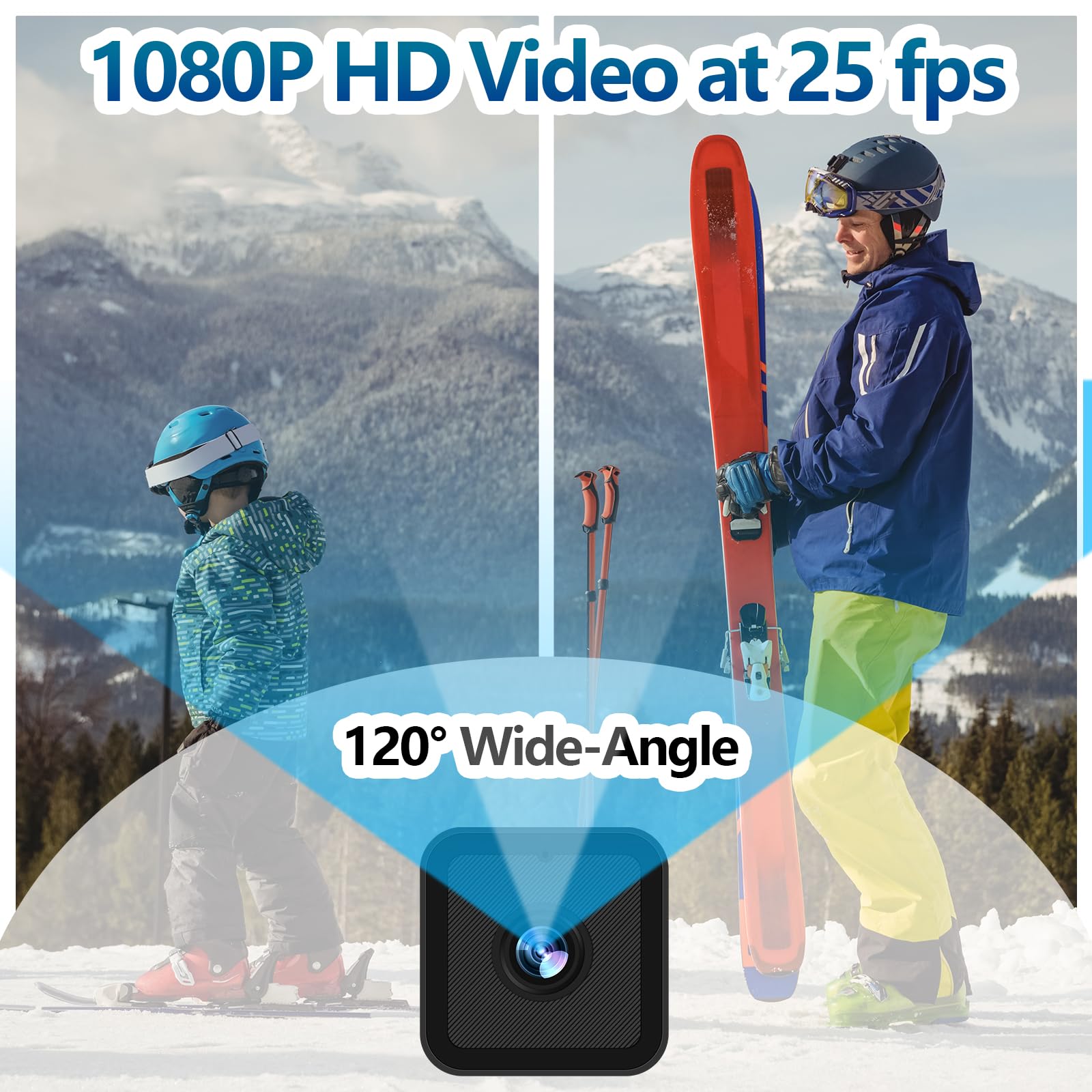 Kamera Action Cam 1080P WiFi 120°, wodoodporna, do motocykla/roweru 4h | Akumulator 4h, akumulator, Mini, Loop, przenośny, obsługa 1/4"