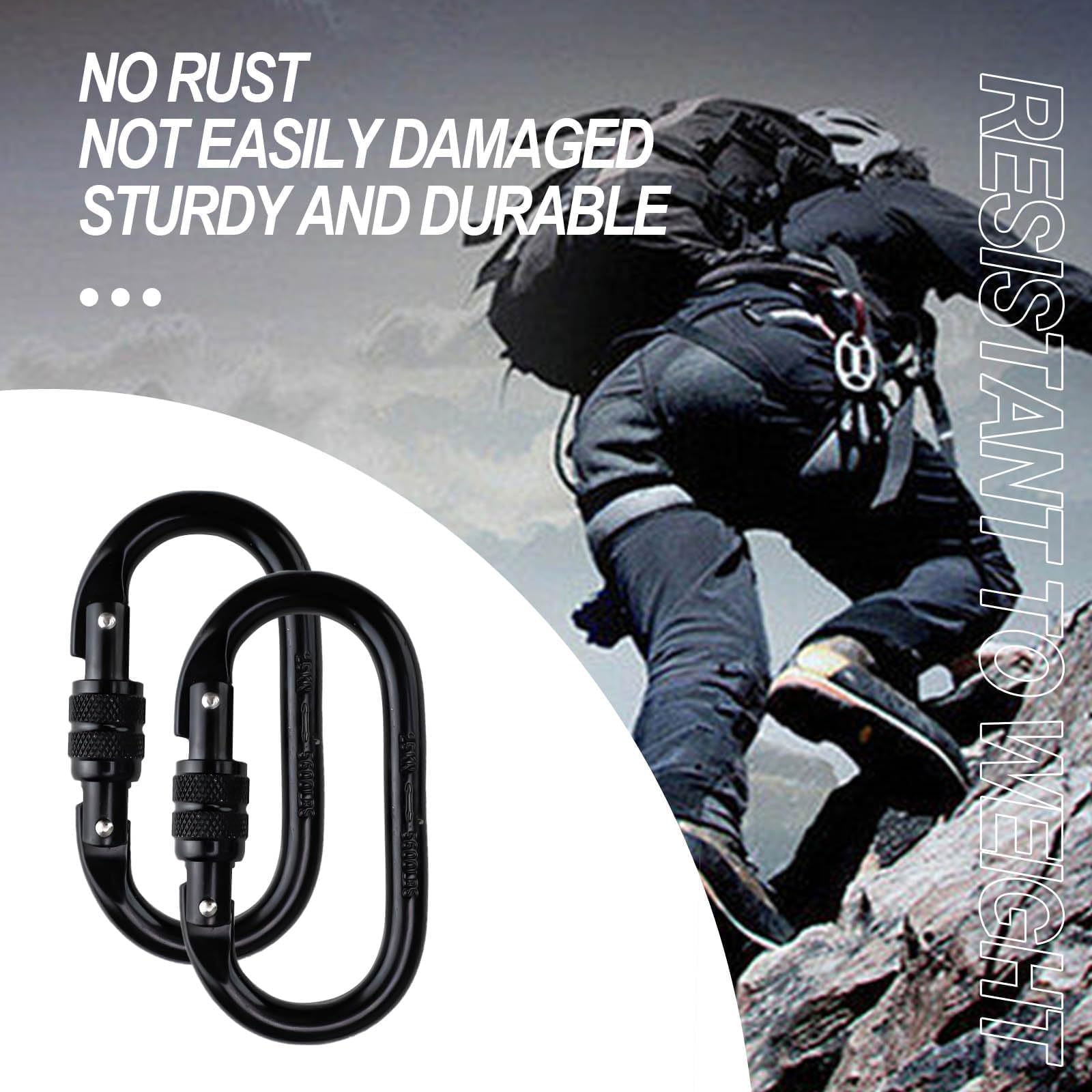 TIANLIN Lot de 2 Mousquetons d'escalade, Résistance 25 KN (2500 kg), Mousqueton à Vis avec Contre-Écrou, Acier Allié Chromé, Pivotant, pour Escalade, Hamac, Camping, Balançoire, Extérieur – Noir