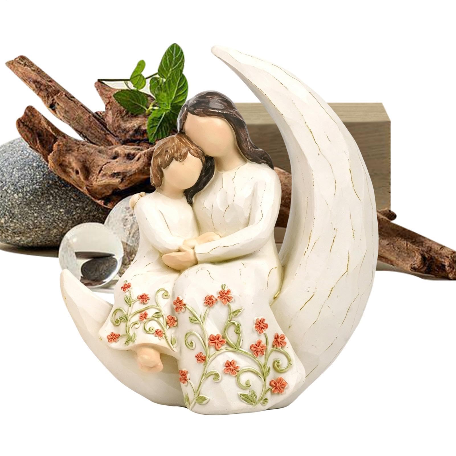 Figurine mère et fille en statue design sans visage pour étagère