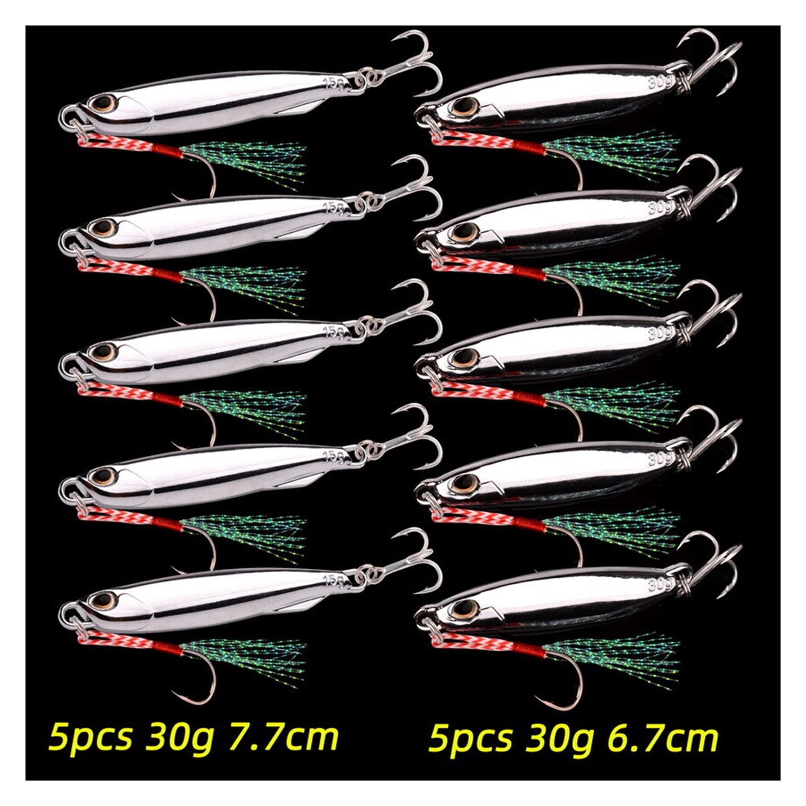 XILILHC Lote De 10 Cucharas De Metal Fundido, 10g, 15g, 20g, 30g, 40g | Juego de señuelos con anzuelo, señuelo de pesca de lubina, cebo Artificial