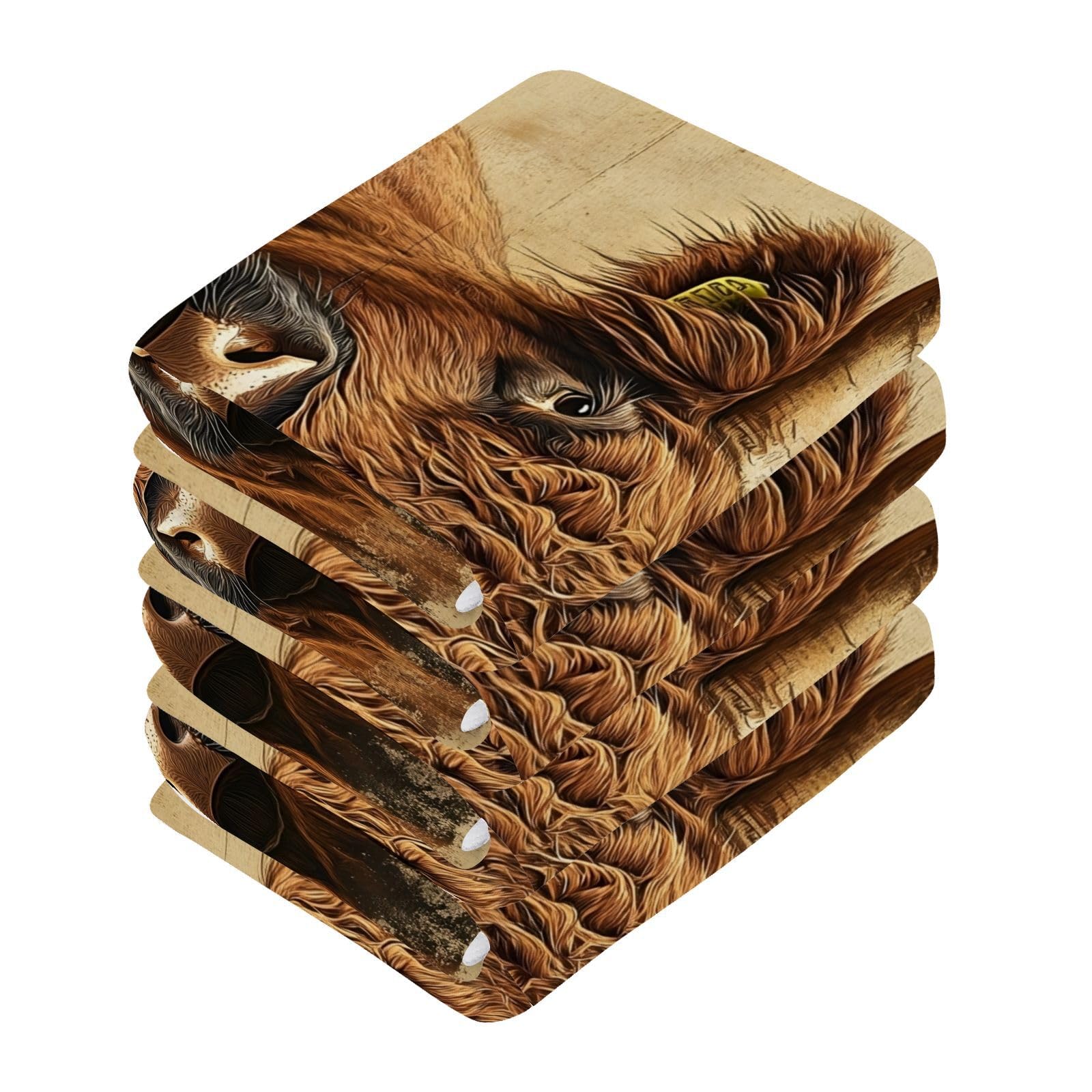 YANENDIE Vintage Highland Cow Washcloths Towels, Highly Absorbent and Soft Cotton Face Cloths, 4 Pack Quick Dry Wash Cloths - 12 X 12 Inches