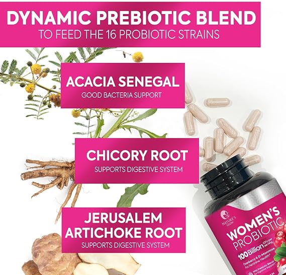 Probiotics For Women - PH Balance, Digestive & Feminine Health Support - 100 Billion CFU Per Serving - Women's Probiotic With 16 Unique Strain, Womens Vaginal Probiotic - Bottle in USA - 60 Capsules