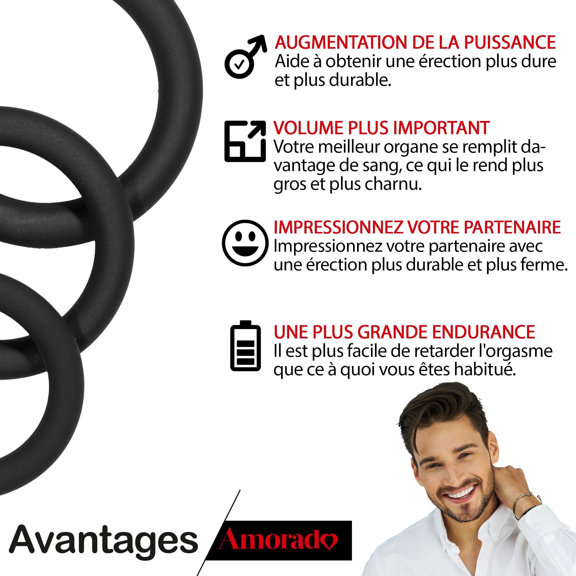 Set De 3 Anneaux De Pénis En Silicone - Blanc, Pour érection Prolongée, Neuf