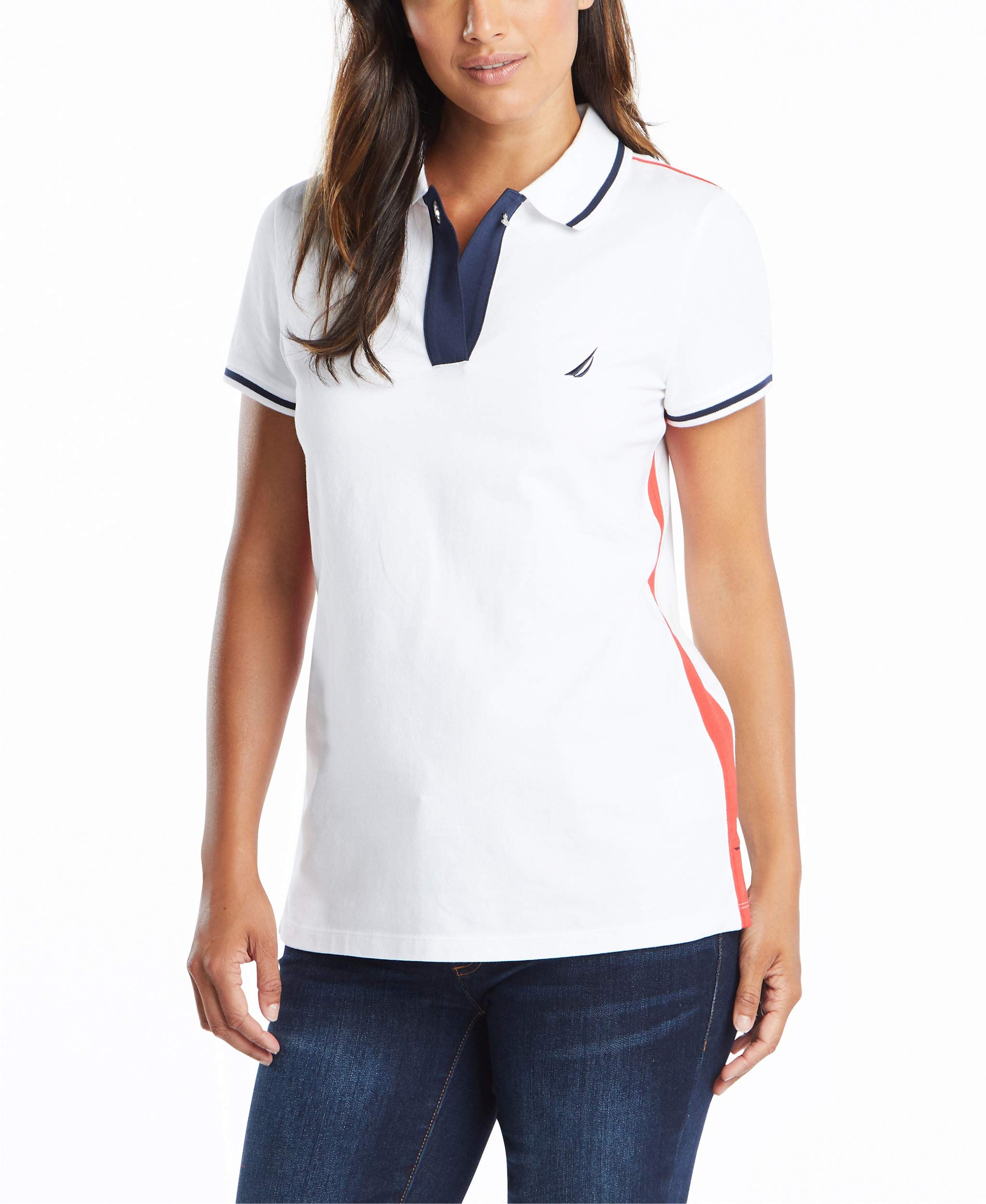 Womens Toggle Accent Short Sleeve Soft Stretch Cotton Polo Shirt