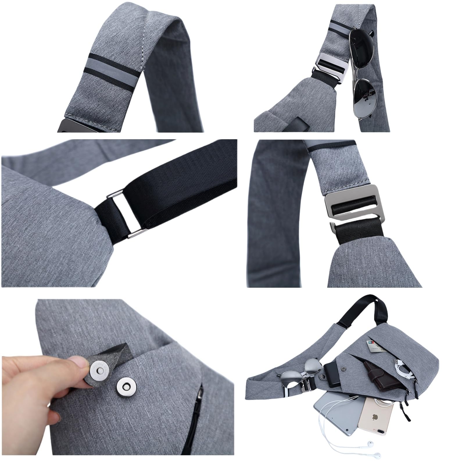 MEIION Sac bandoulière anti-vol Farvello Sac à bandoulière léger et sécurisé avec poches multiples, pour les voyages, homme et femme, sac anti-vol pratique pour une utilisation quotidienne