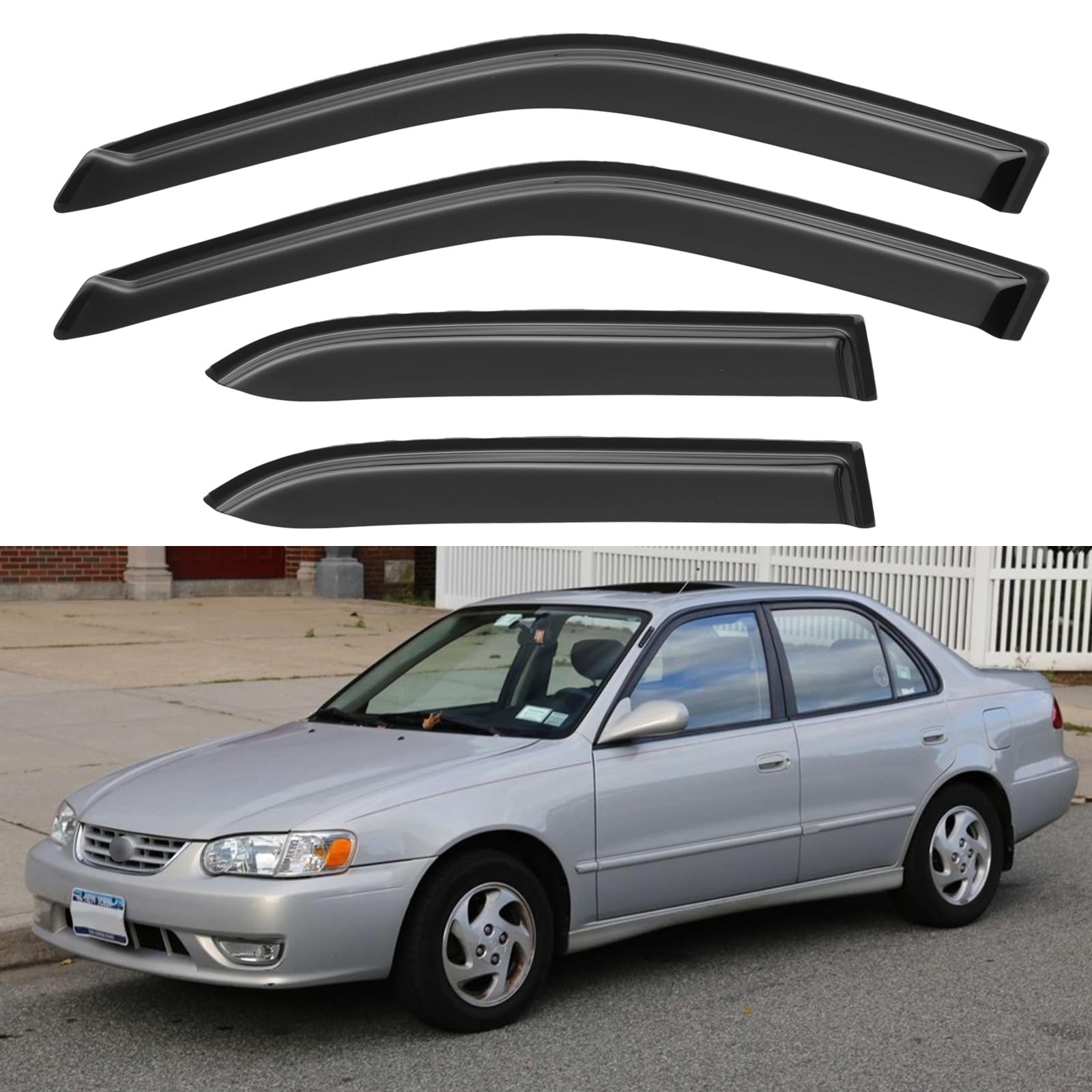 Window Visors Rain Guards for 1998-2002 Toyota Corolla Sedan | Out-Channel Window Vent Wind Deflectors Visors Shades Protectors for 98 99 00 01 02 Toyota Corolla