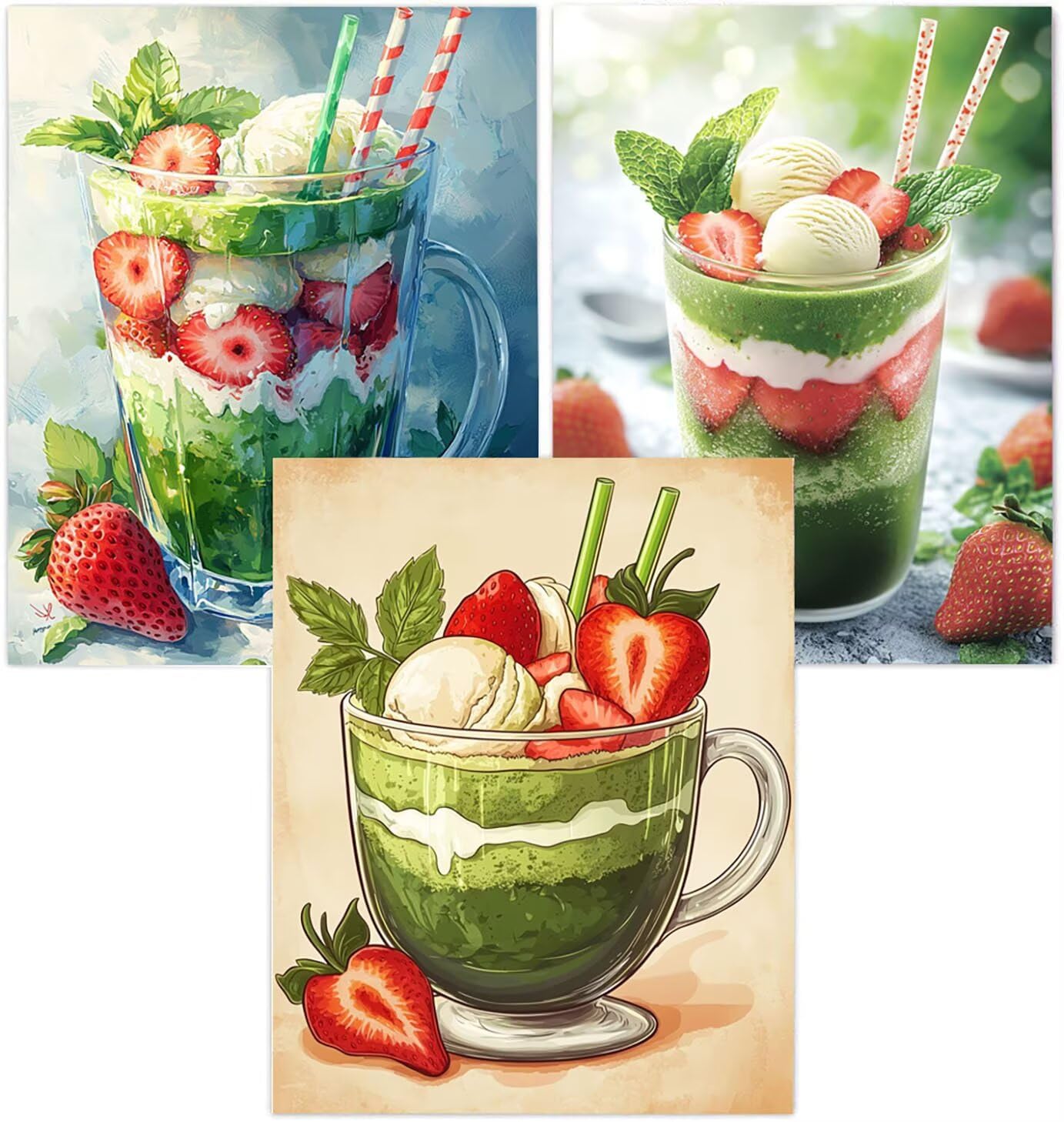 Generico Cnyaunfi 3 Pezzi Frutta Pittura Diamante Fai-Da-Te, 5D Verde Diamond Painting Kit Completo per Hobby Creativi Adulti, Per La Decorazione Della Parete Di Casa 70x90cm YF-3041