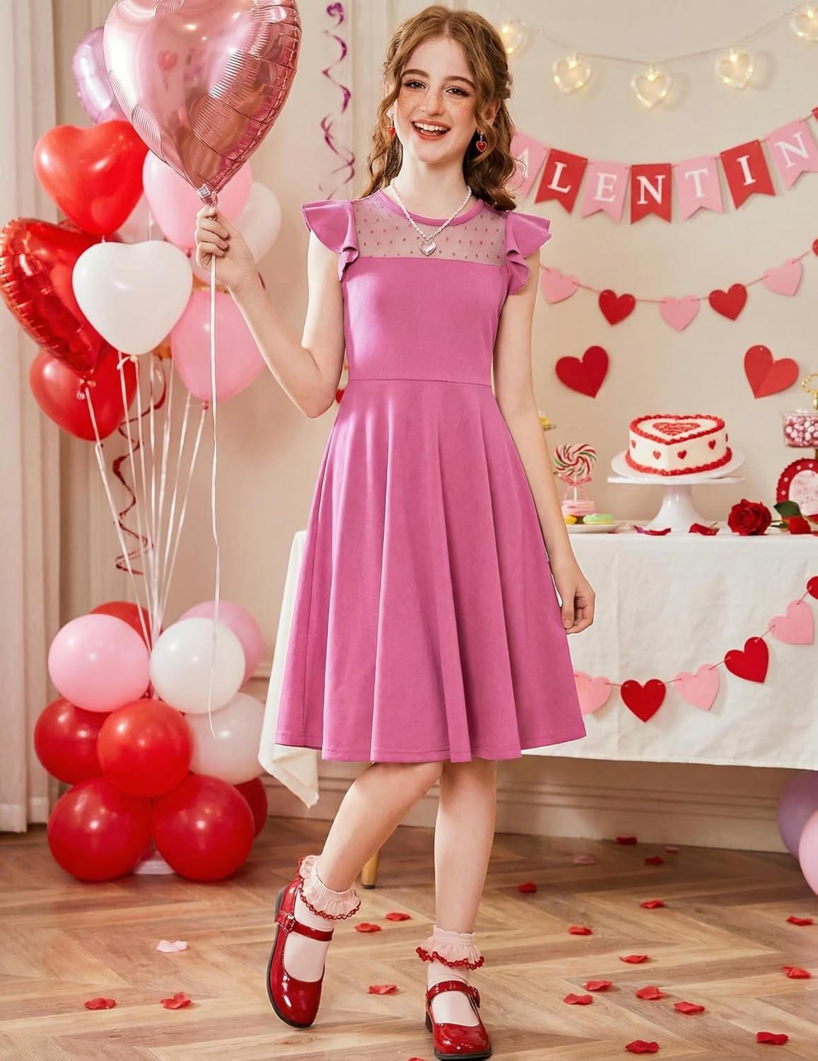 Arshiner Girls Dress Summer Ruffle Sleeve Mesh A Line Casual Party Dresses with Pockets - Image 2