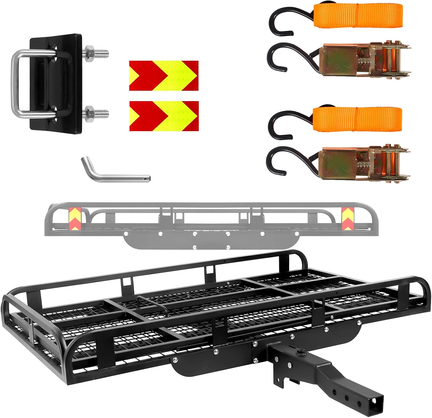 55.5 x 33.4 x 8.5in Hitch Cargo Carrier, 900LBS Trailer Cargo Carrier with 54.7 Ramp, Heavy Duty Aluminum Hitch Mount Cargo Carrier Transport for Wheelchairs, Scooters,Bikes