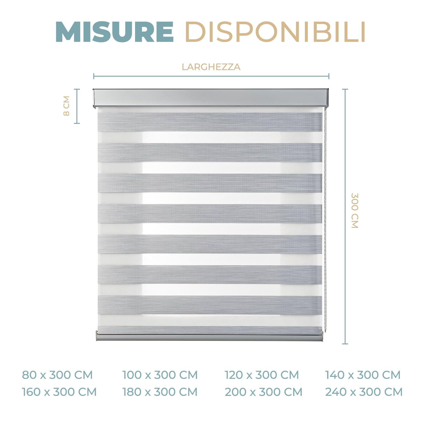 PARAMAISON Tenda a Rullo con Cassonetto per Interni Giorno e Notte, Struttura in Alluminio, Catenella, Tenda Doppia Posizione e Luminosità Variabile | 240x300 Tortora/Acciaio
