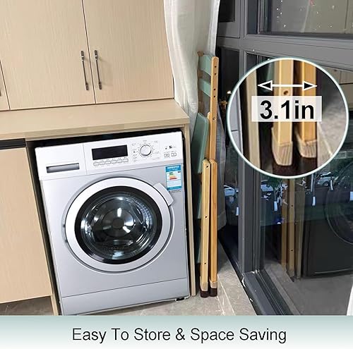 Miniatura 6 de Taburete de bar plegable, 3 escalones multifunción portátil para adultos, taburete de escalera de madera maciza para cocina doméstica, estante de