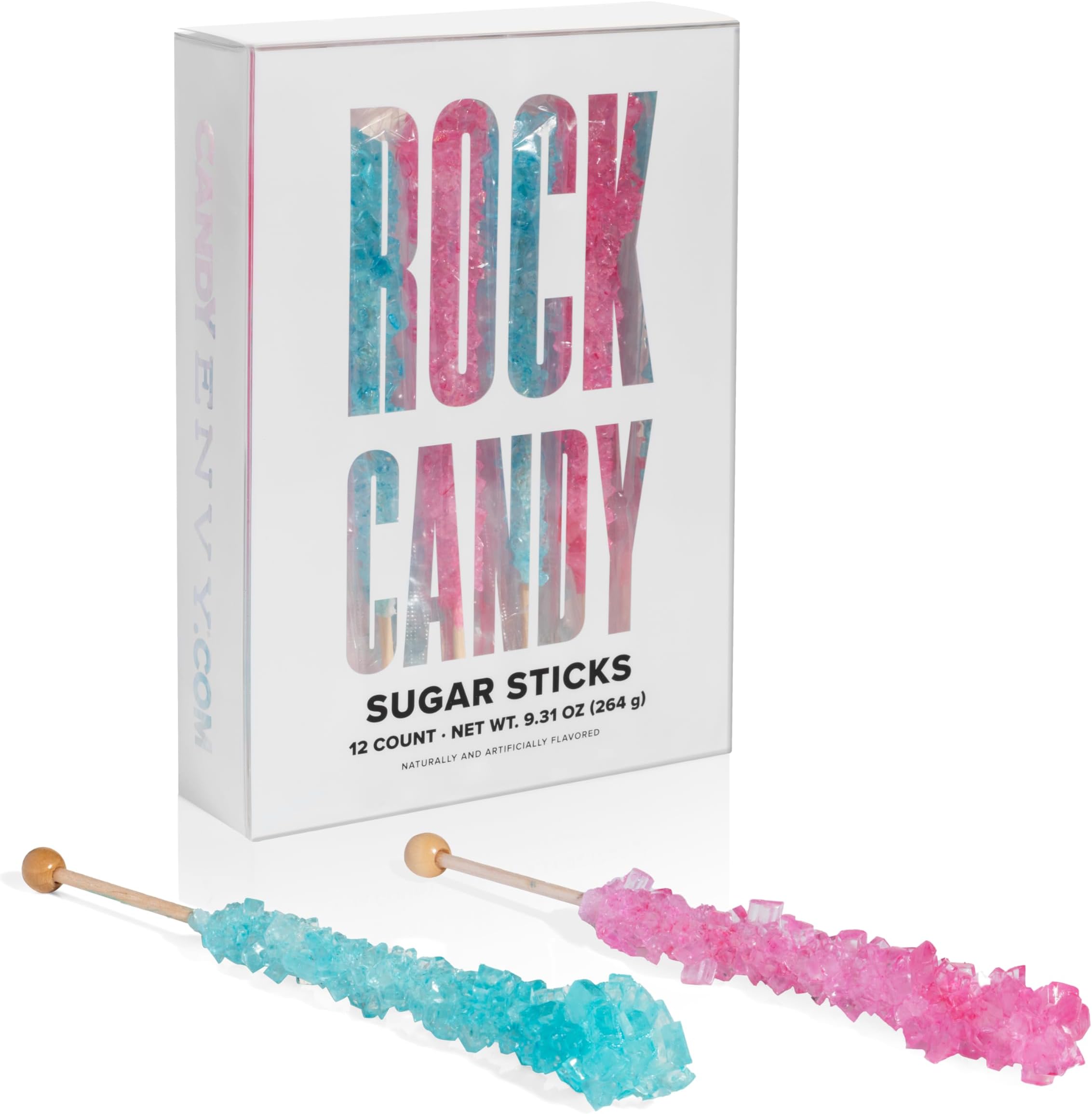 Light Blue and Light Pink Rock Candy Sugar Sticks - 12 Individually Wrapped Treats - Cotton Candy & Cherry Flavored