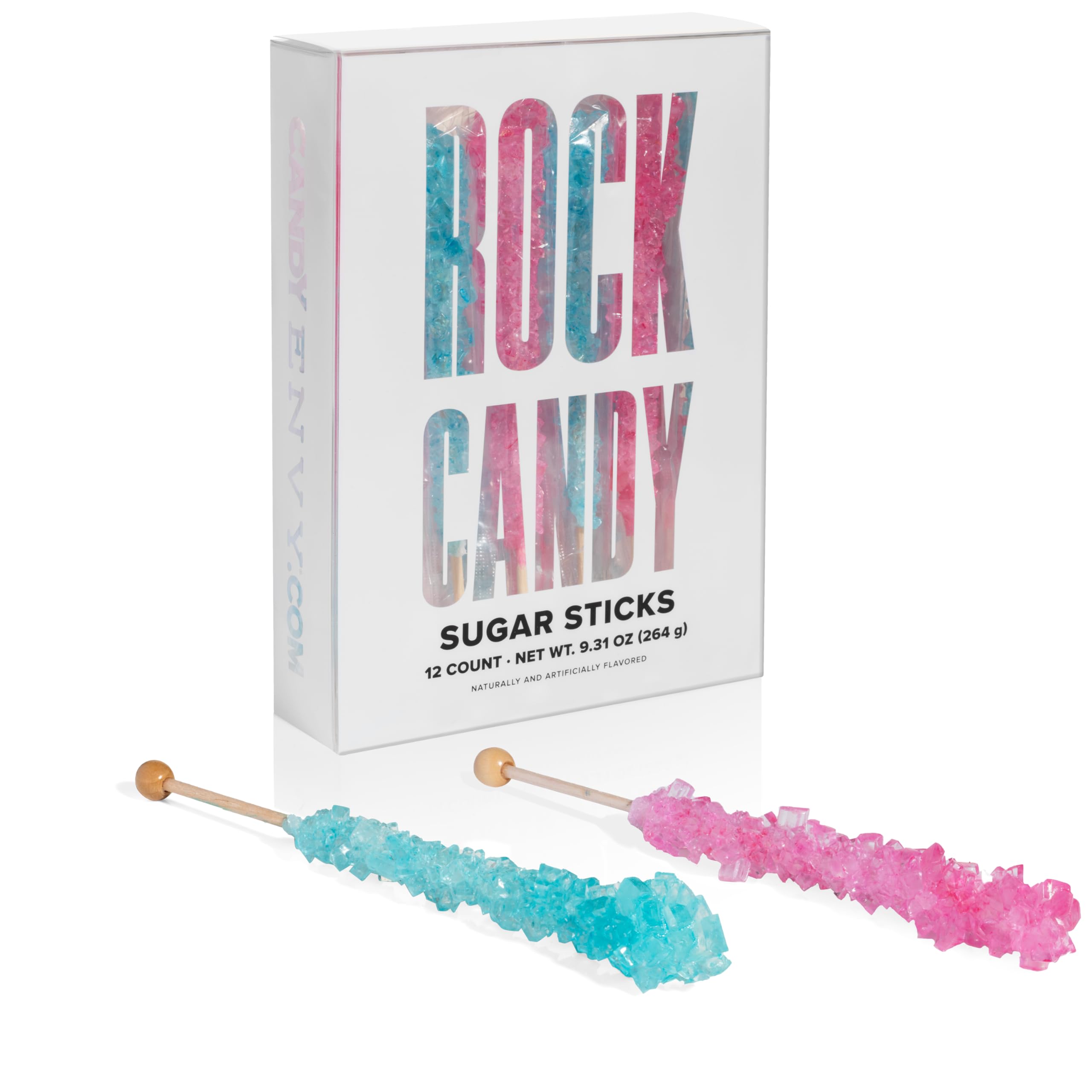 Light Blue and Light Pink Rock Candy Sugar Sticks - 12 Individually Wrapped Treats - Cotton Candy & Cherry Flavored