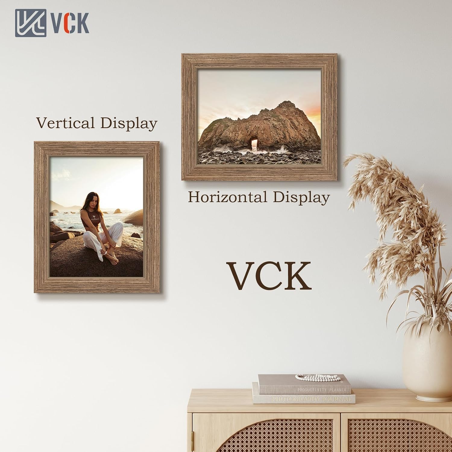 VCK 8.5x11 Picture Frame Set of 5 - Walnut, Gallery-Quality Wood Poster Frames, 1.1-Inch Wide Border, Polished Plexiglass, Vertical or Horizontal Wall & Tabletop Display for Photo/Art/Prints, Walnut