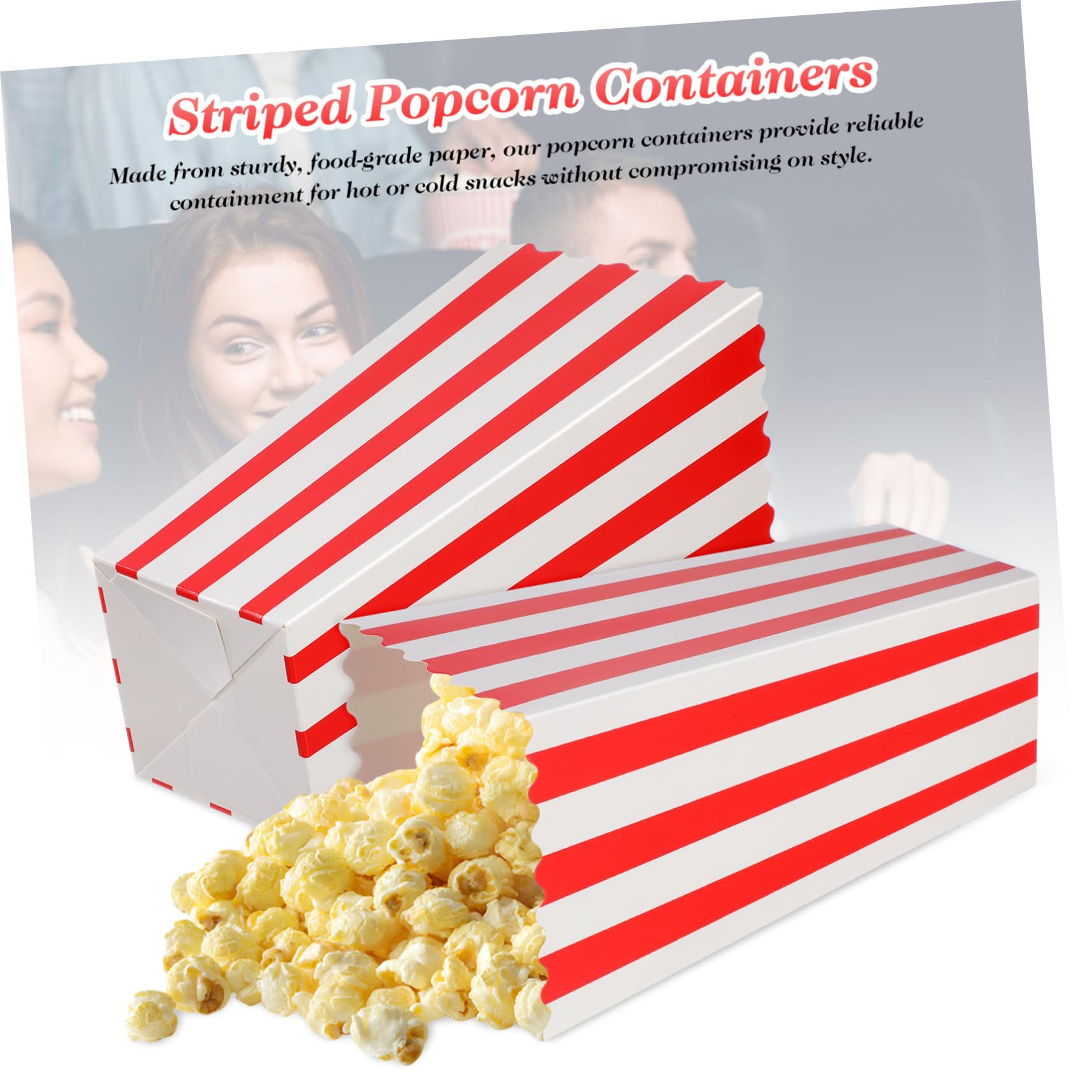 Alipis 15pcs Popcorn Boxes Striped Paper Snack Cups Party Popcorn Containers White