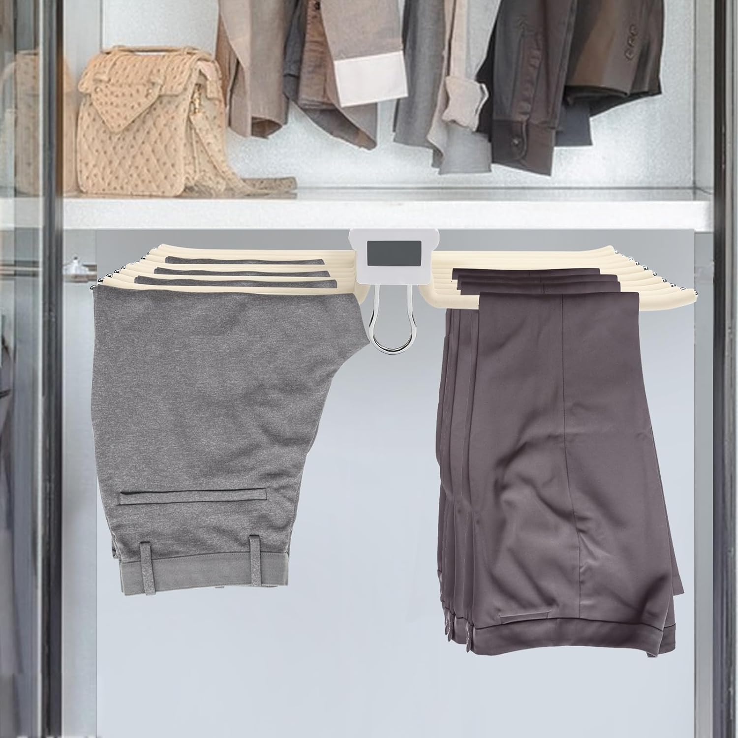 Pull Out Pants Rack 22 Arms Steel Pull Out Trousers Rack Pants Hanger Clothes Organizer for Closet, Maximum Load 33lbs, 23.2 x 18.1 x 3.7inch (White)