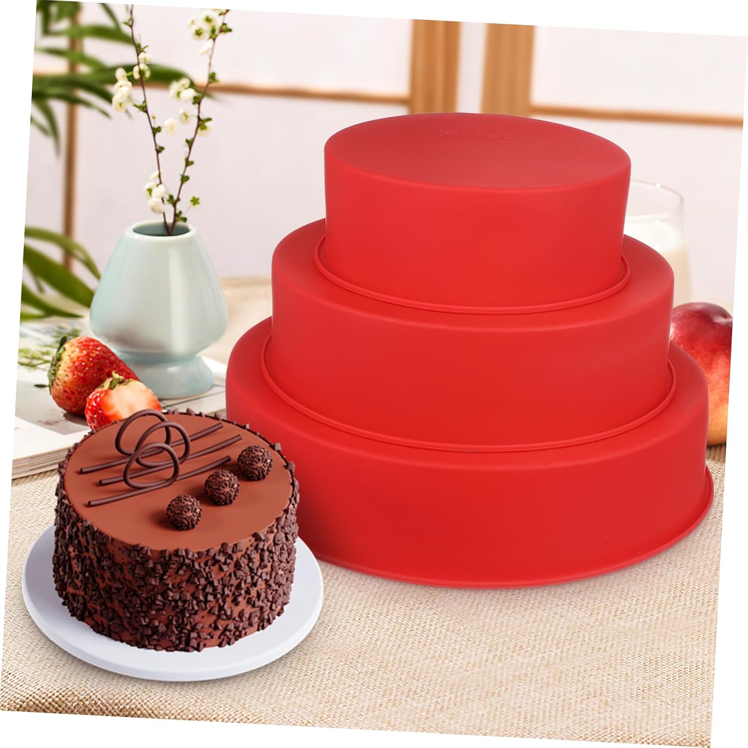 DECHOUS 4pcs Non-stick Round Cake Pans Cake Molds Silicone Baking Pans Versatile for Chocolates