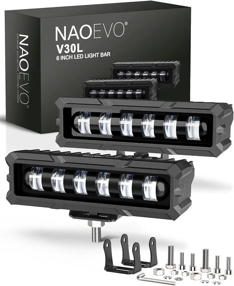 NAOEVO Barra de luz LED de 15 cm, luzes LED de nevoeiro/off-road de 50W 2600LM para caminhões/carros/barcos, 2 peças (branca)