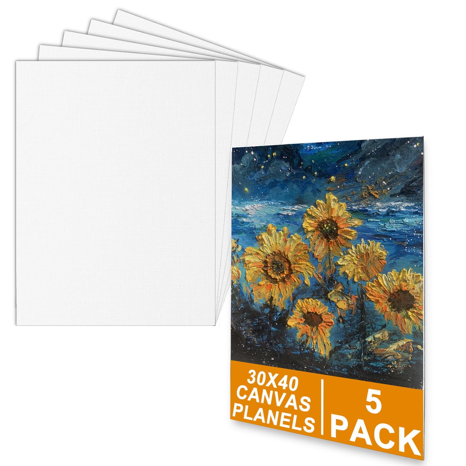 Canvas 30 x 40 cm, in 5-pack, hoogwaardige canvasset van 3 mm dik