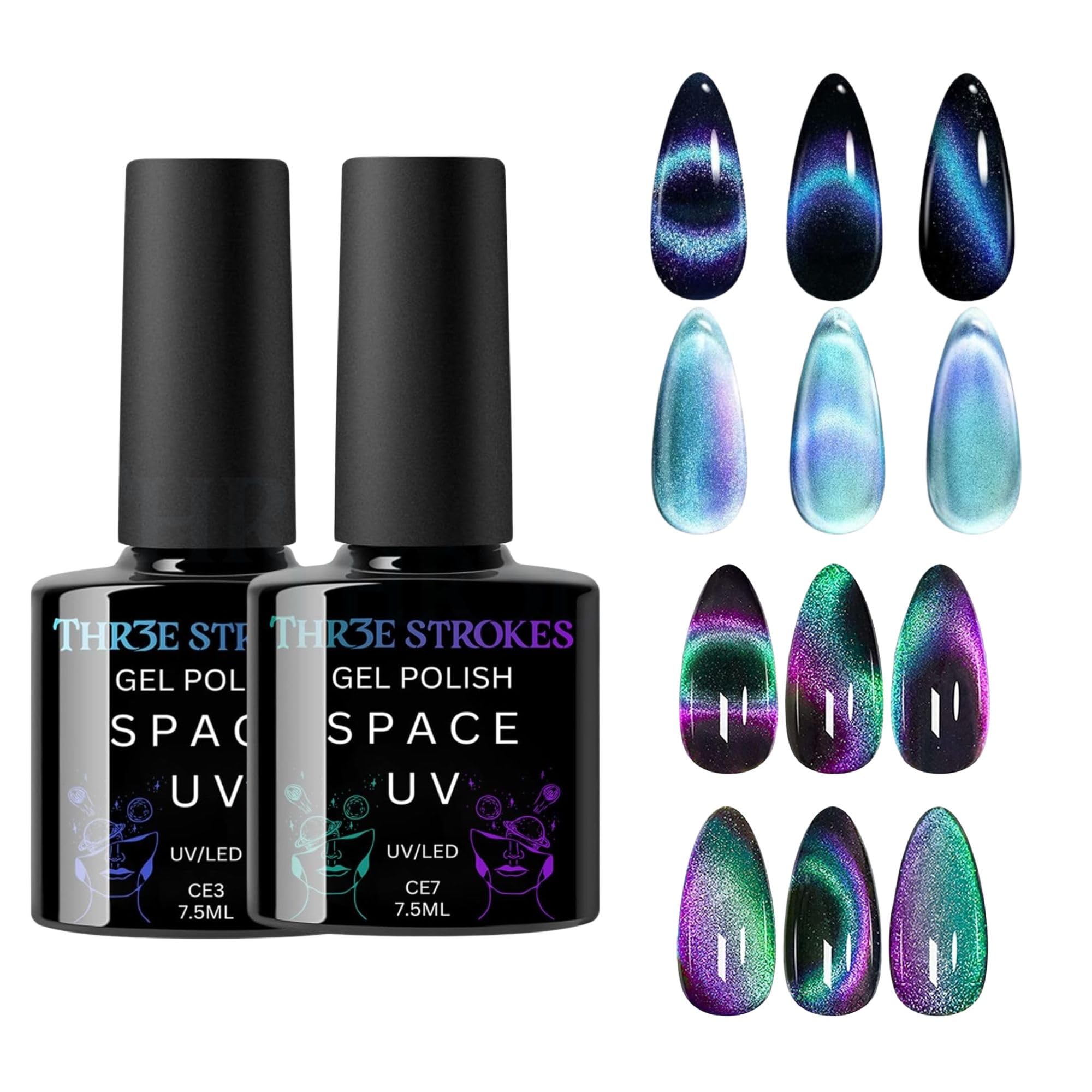 Cat Eye Gel Nail Polish, 2 PCS 15ML Pink Sliver Holographic 9D Cat Eye Glitter Multichrome Gel Polish Nail Gel Polish Magnet Soak Off Led Nail Art Gel DIY Salon Gift (CE3,CE7)-image-12