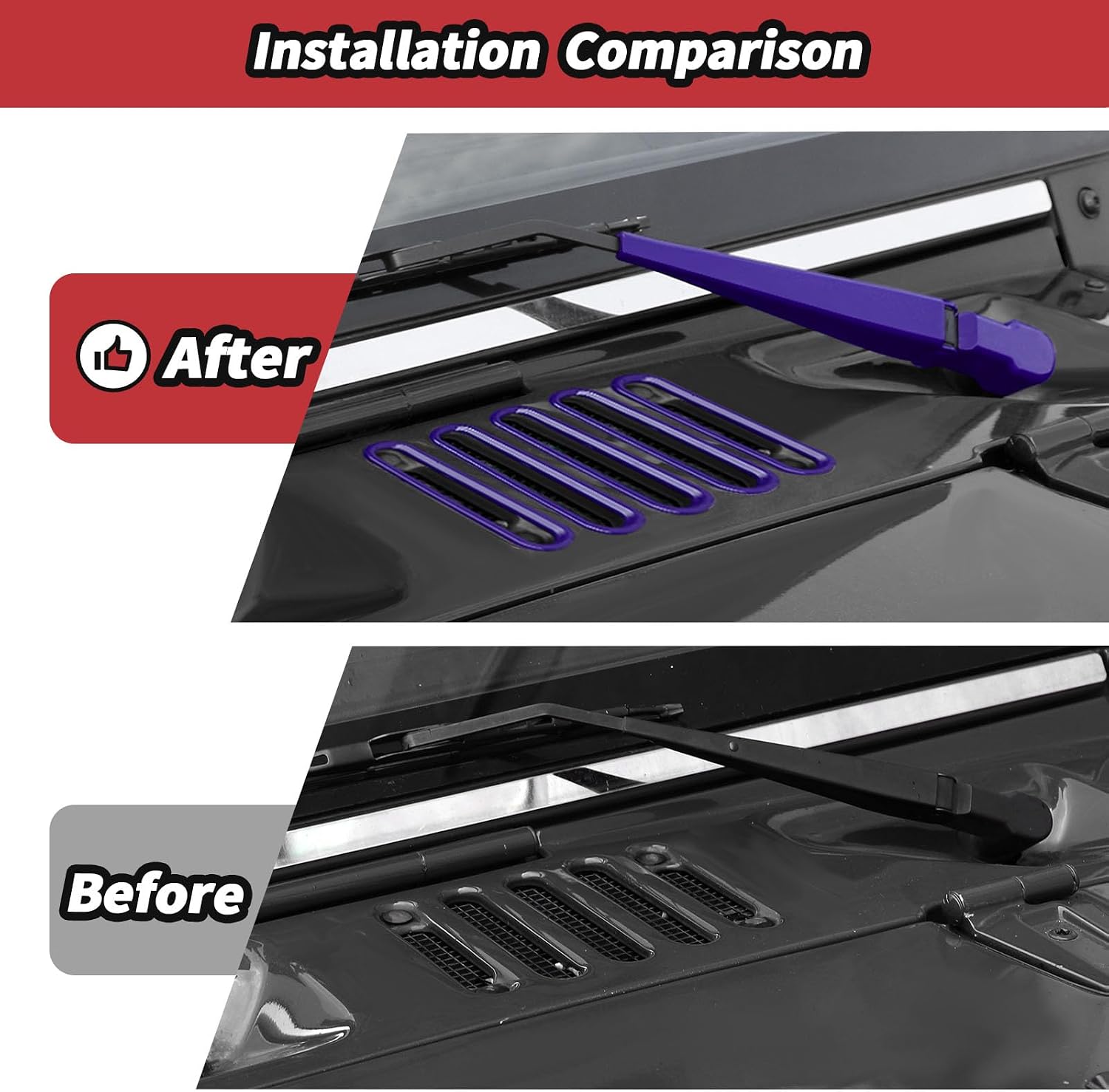 JeCar 10pcs Purple Windshield Wiper Covers Trim Kit for 2007-2018 Jeep Wrangler JK - Wiper Arm Covers Hood Vent Covers Decoration Exterior Accessories