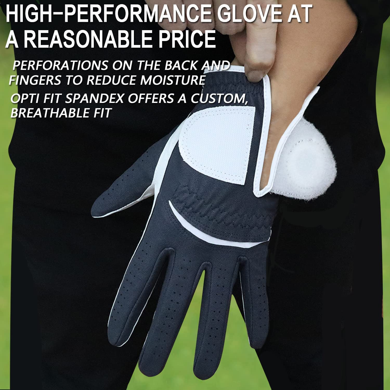 FINGER TEN Guanto da Golf per Uomo Mano in Pelle Cabretta 1 Pezzo,con Ball Marker Guanti da Golf Weathersof Morbida Confortevole