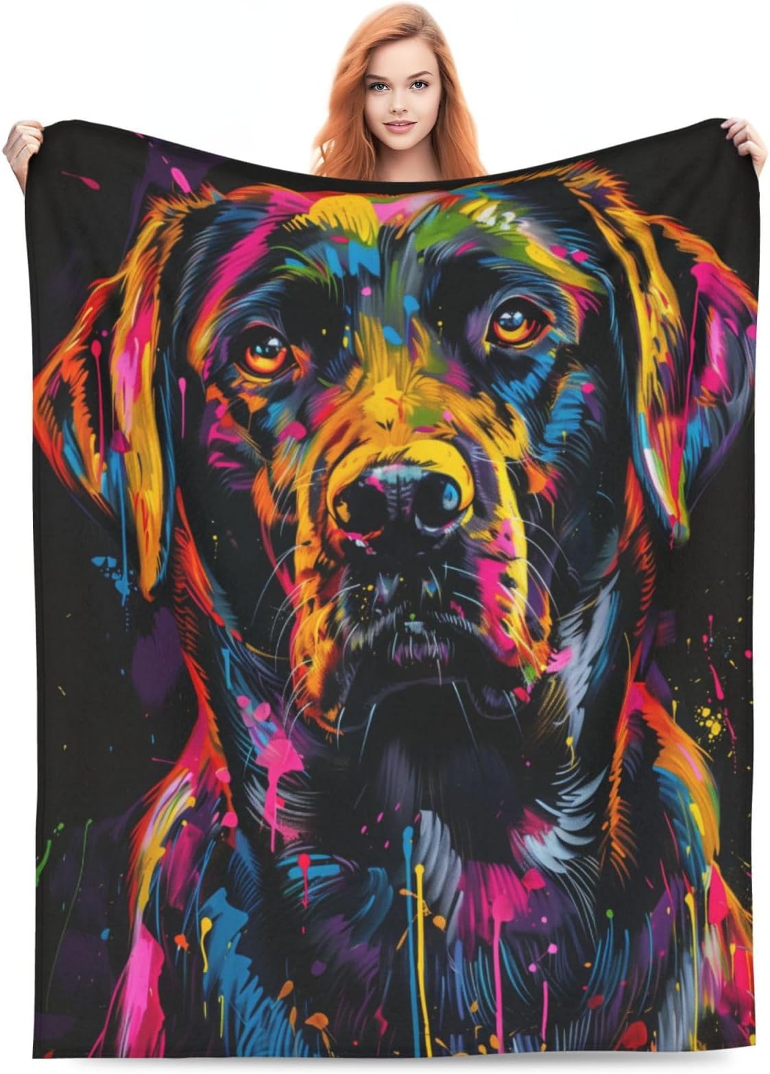 Labrador Blanket Gifts for Women Men Adults Dog Lovers, Colorful Black Lab Plush Fleece Throw Blankets, Cozy Soft Warm Bedding Decor for Sofa Living Room Travel 50"x60"