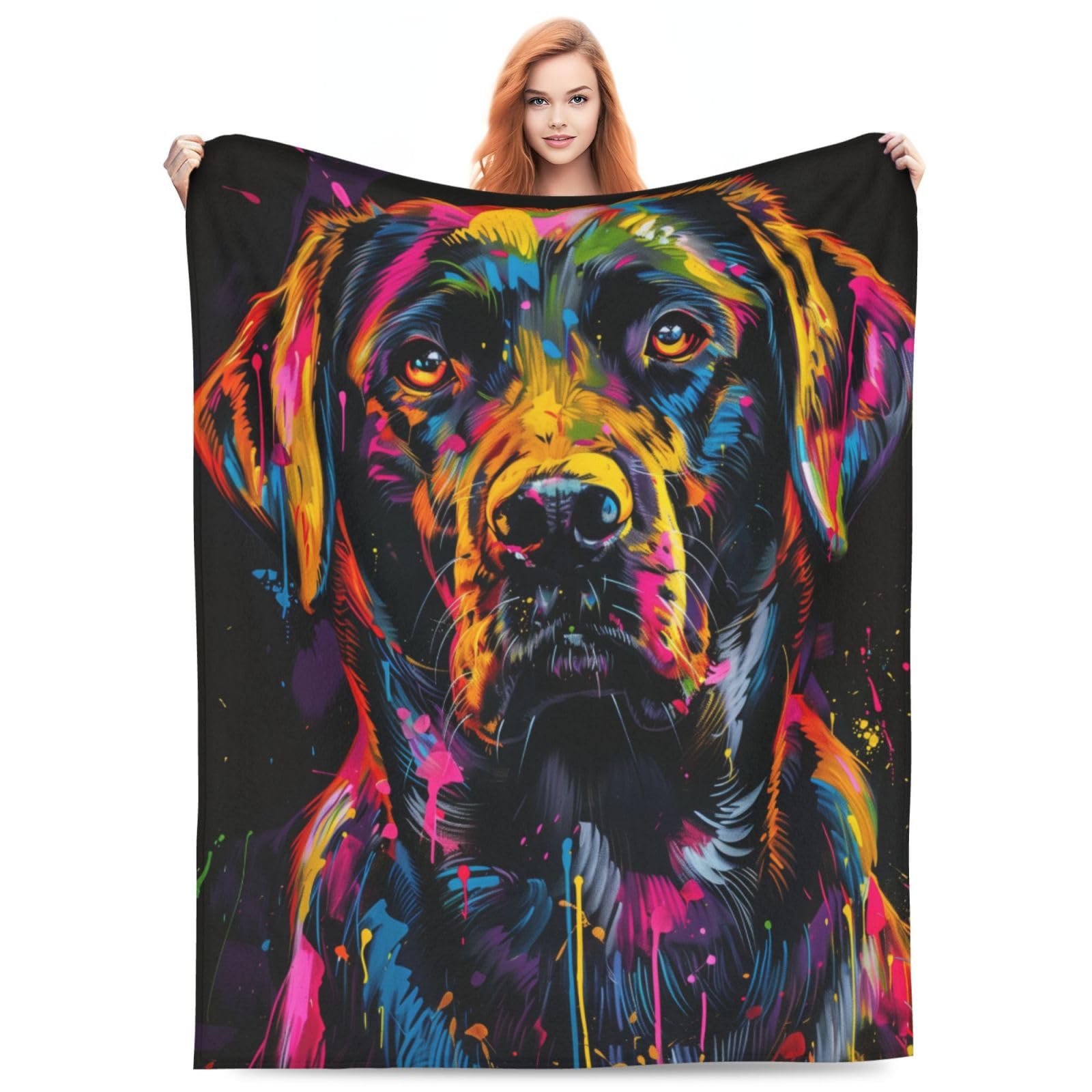 Labrador Blanket Gifts for Women Men Adults Dog Lovers, Colorful Black Lab Plush Fleece Throw Blankets, Cozy Soft Warm Bedding Decor for Sofa Living Room Travel 50"x60"