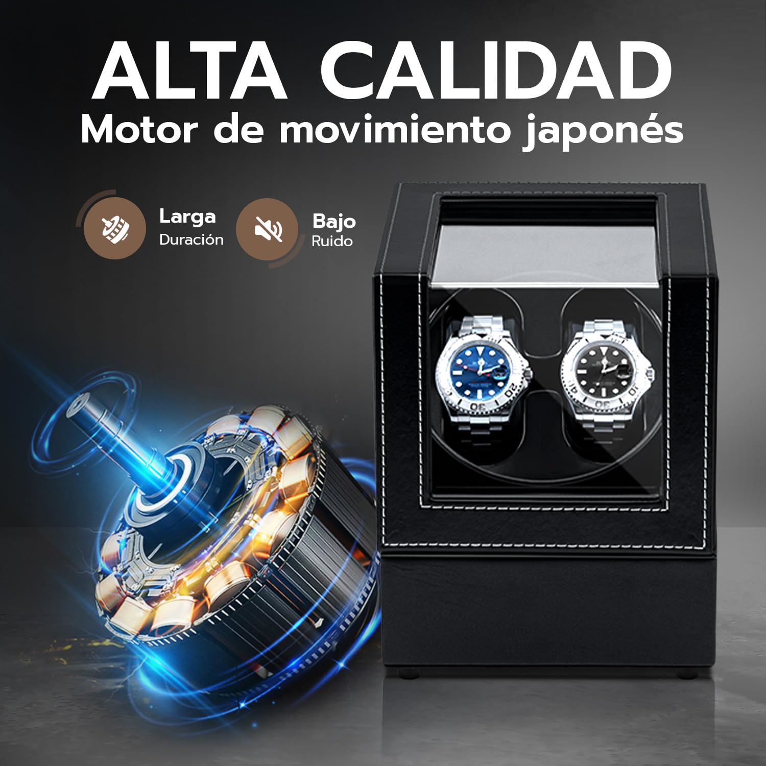 Cajas enrolladoras para Relojes para 2 Relojes automáticos, Caja enrolladora automática para Relojes, Vitrina acrílica de Cuero, rotación silenciosa