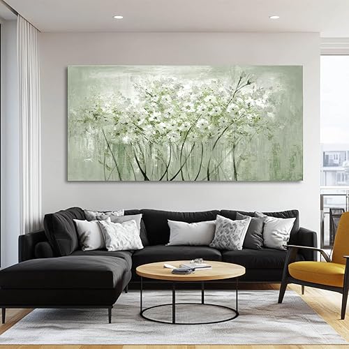 Miniatura 2 de MLART99 Arte de pared verde y blanco para decoración del hogar, decoración de pared de flores silvestres, impresiones en lienzo de 29 x 58 pulgadas,