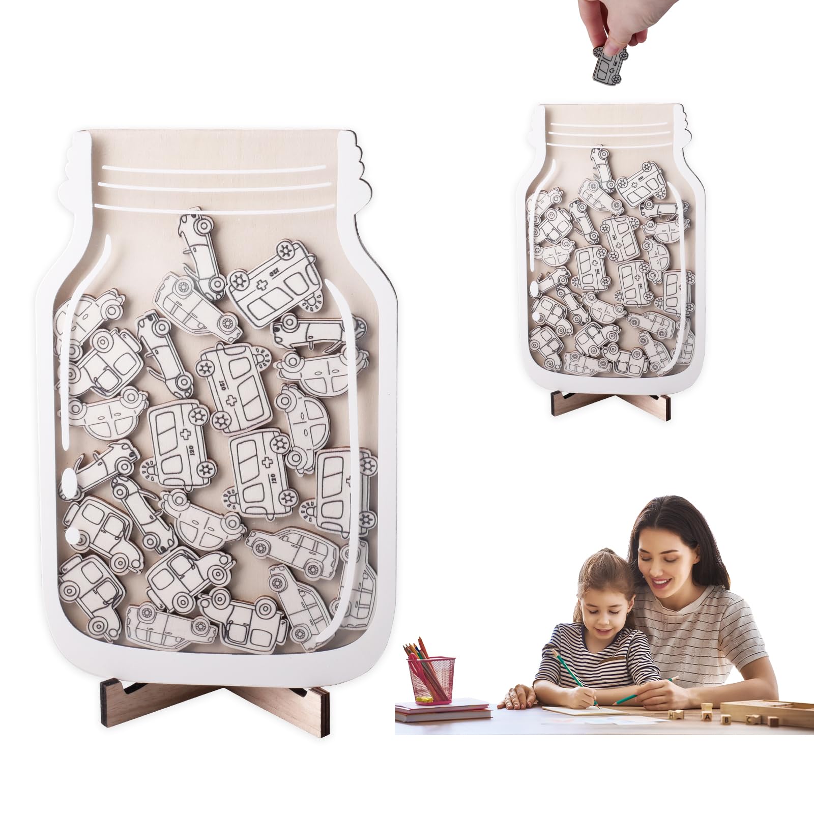 YunBey Barattolo di Ricompensa per Bambini Tabella delle Ricompense per Bambini Barattolo di Incentivi con Automotive Universal per Ragazzi e Ragazze Casa Classe (Color Legno)