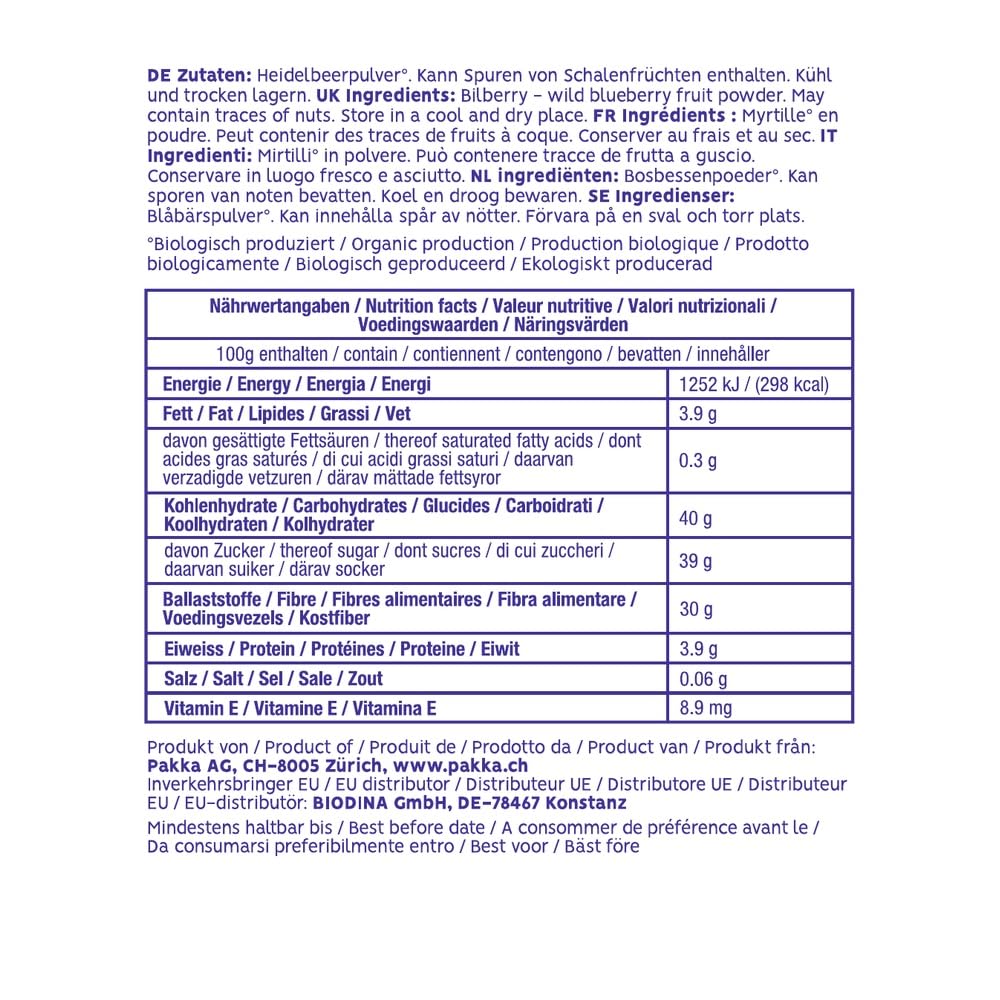 AKKA – Poudre de myrtilles bio, naturelle et non traitée, crue, douce et friable, sans soufre ajouté, issue de petits producteurs des Balkans, végétalienne (750 g)
