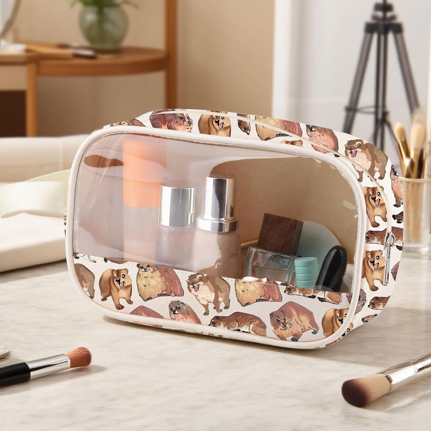 MNIGIU Hyraxes Meme Makeup Bag Animal Lover Gift Awawa Clear Cosmetic Bag Funny Hyraxes Animal Gift Wild Animals Pouch - Image 4