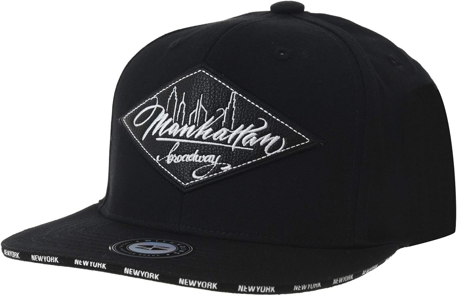 WITHMOONS Snapback Hat Diamond Faux Leather Manhattan Patch Flat Brim Cotton Baseball Cap TR2934