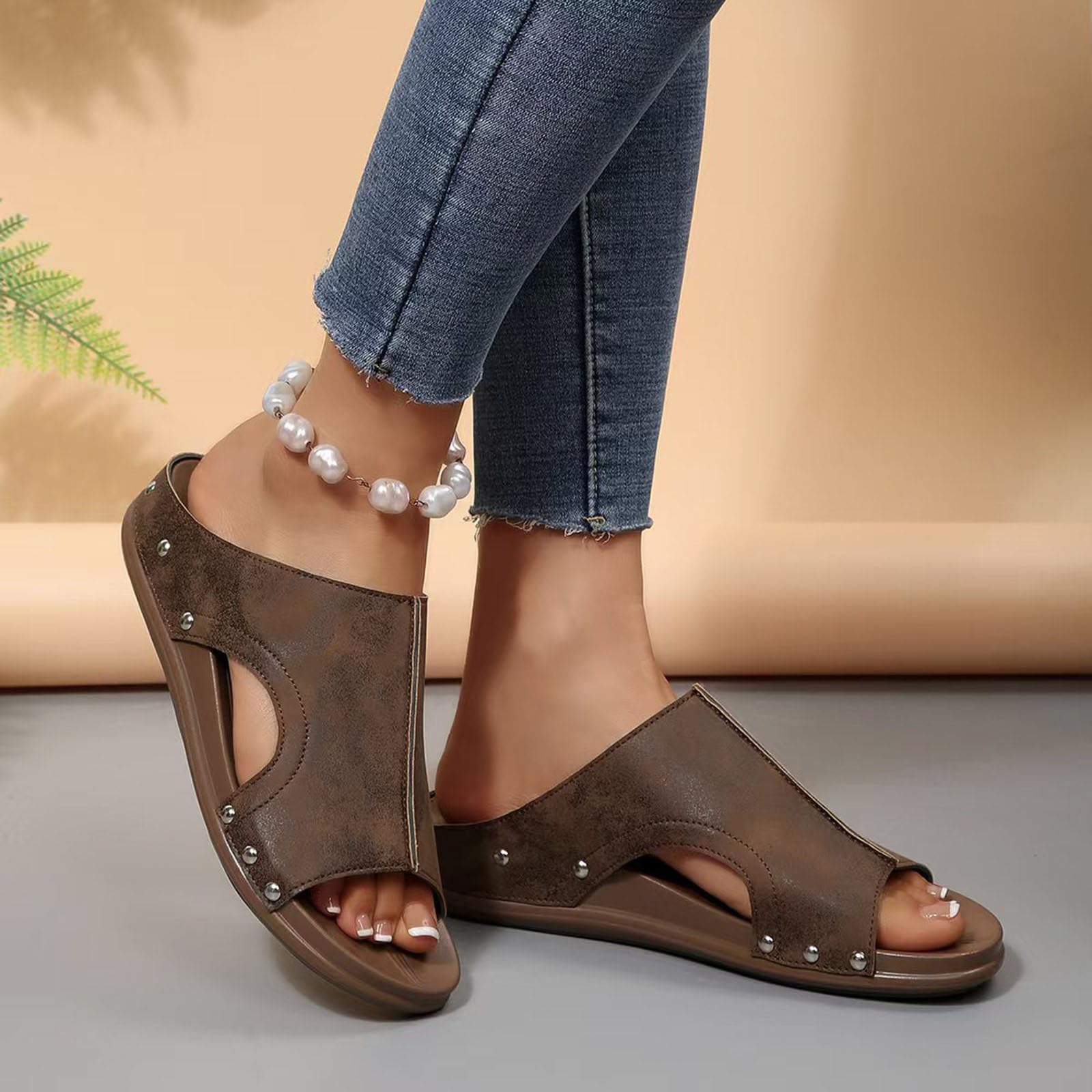 Pantuflas de casa para mujer, sandalias bajas de verano, sandalias cómodas con puntera abierta, correa al tobillo, pantuflas de corcho casuales Drssey, lindas sandalias bohemias de playa