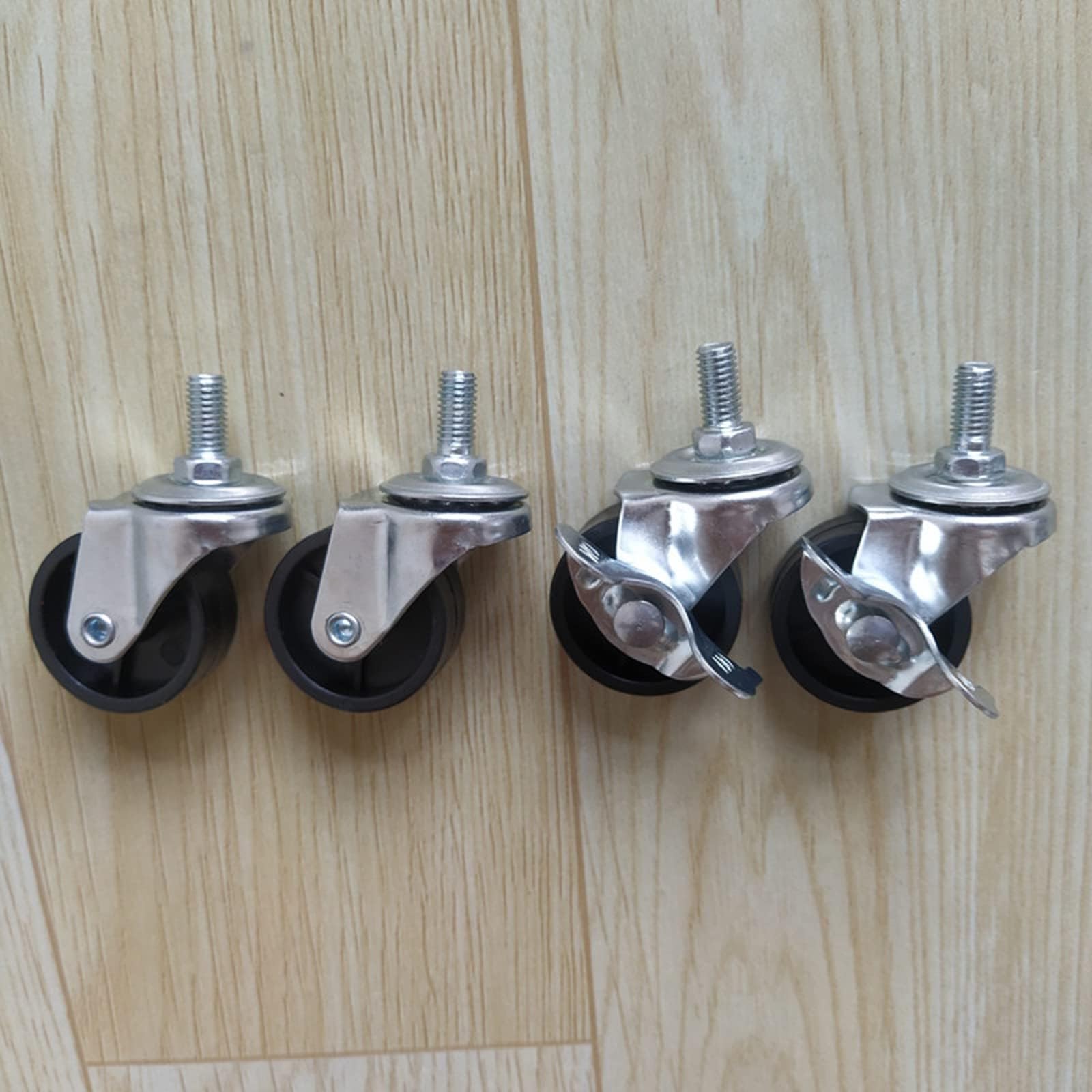 ZGUOUZANTYE Set Of 4 Swivel Universal Casters With Threaded Stem M8 X 15mm Furniture Transport Wheels 50kg Load For Trolleys Replacement(2 Braked Swivel)