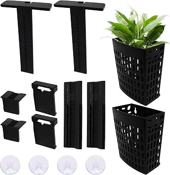 2PCS Upgraded Aquarium Plant Holder, Adjustable Height Thickness with Extension Hooks and Suction Cups for Fish Tank Aquaponics Plant Cultivation and Aquarium Landscape Decoration Black