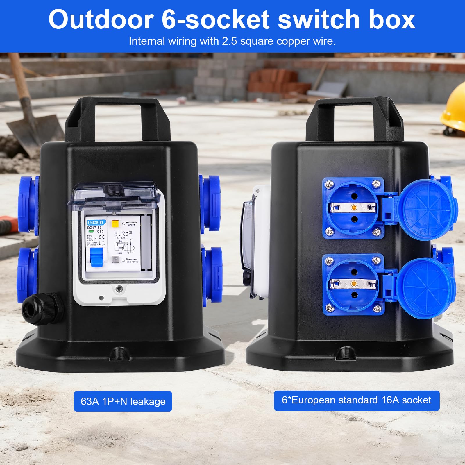Tragbarer Stromverteiler mit Schuko Steckdose 250V/16A Mobiler Adapter,Wasserdicht IP45 Verteiler – Ideal für den Bau und den Außenbereich