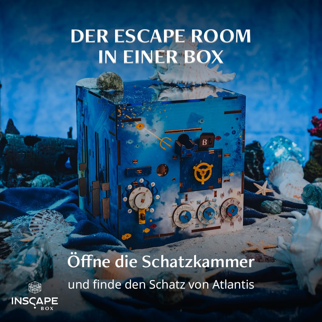 INSCAPE Atlantis Labyrinth - Cluebox - Rätselbox Holz - Puzzle Box - Escape Room Spiel Erwachsene und Kinder - Knobelspiele - 3D Holzpuzzle - Denkspiele - Geschenkbox