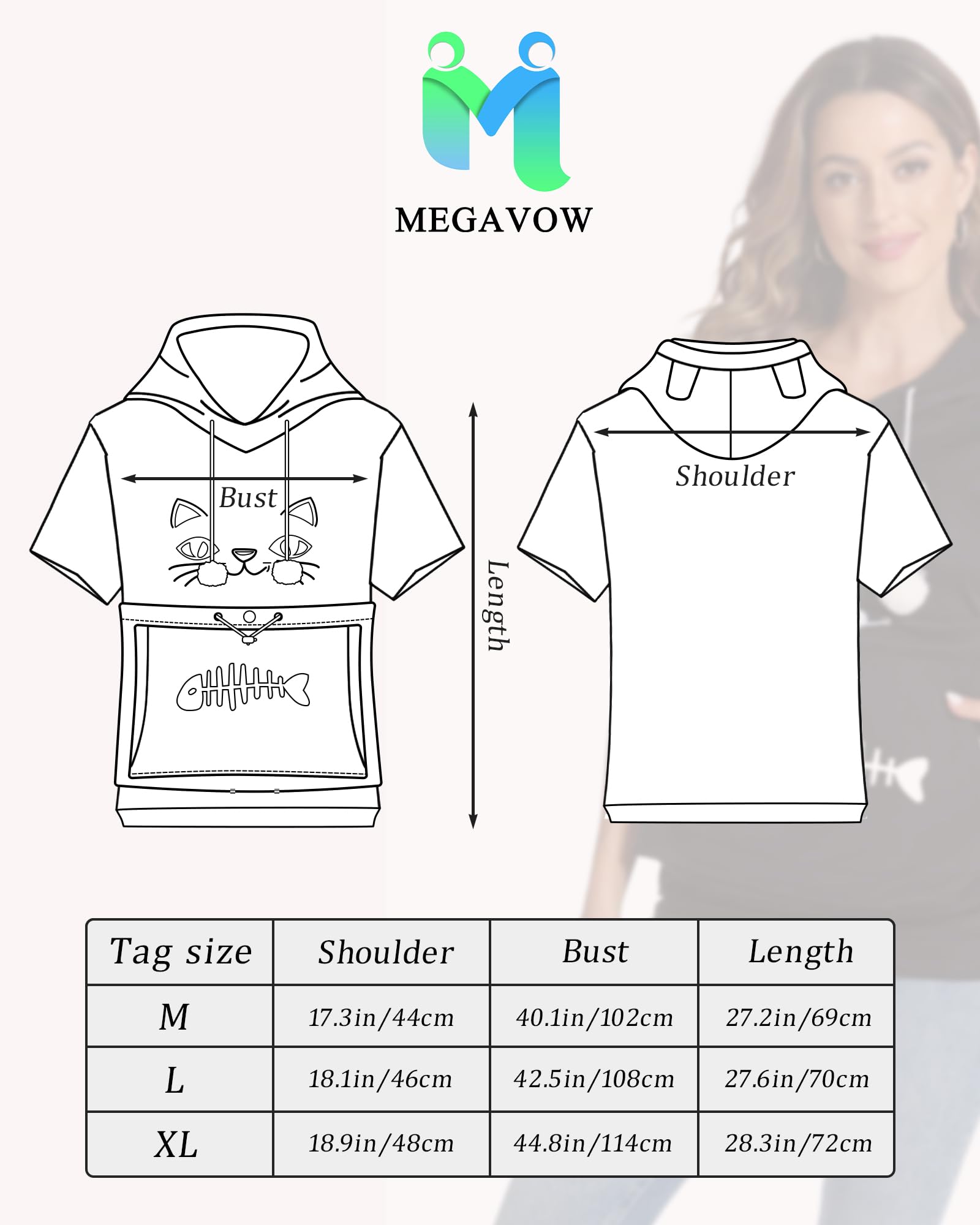 Sweat à Capuche à Manches Courtes pour Femme Chemisier avec Grande Poche Confortable Pull Chat Sweatshirt Hoodie Printemps Automne Été Pullover Blouse