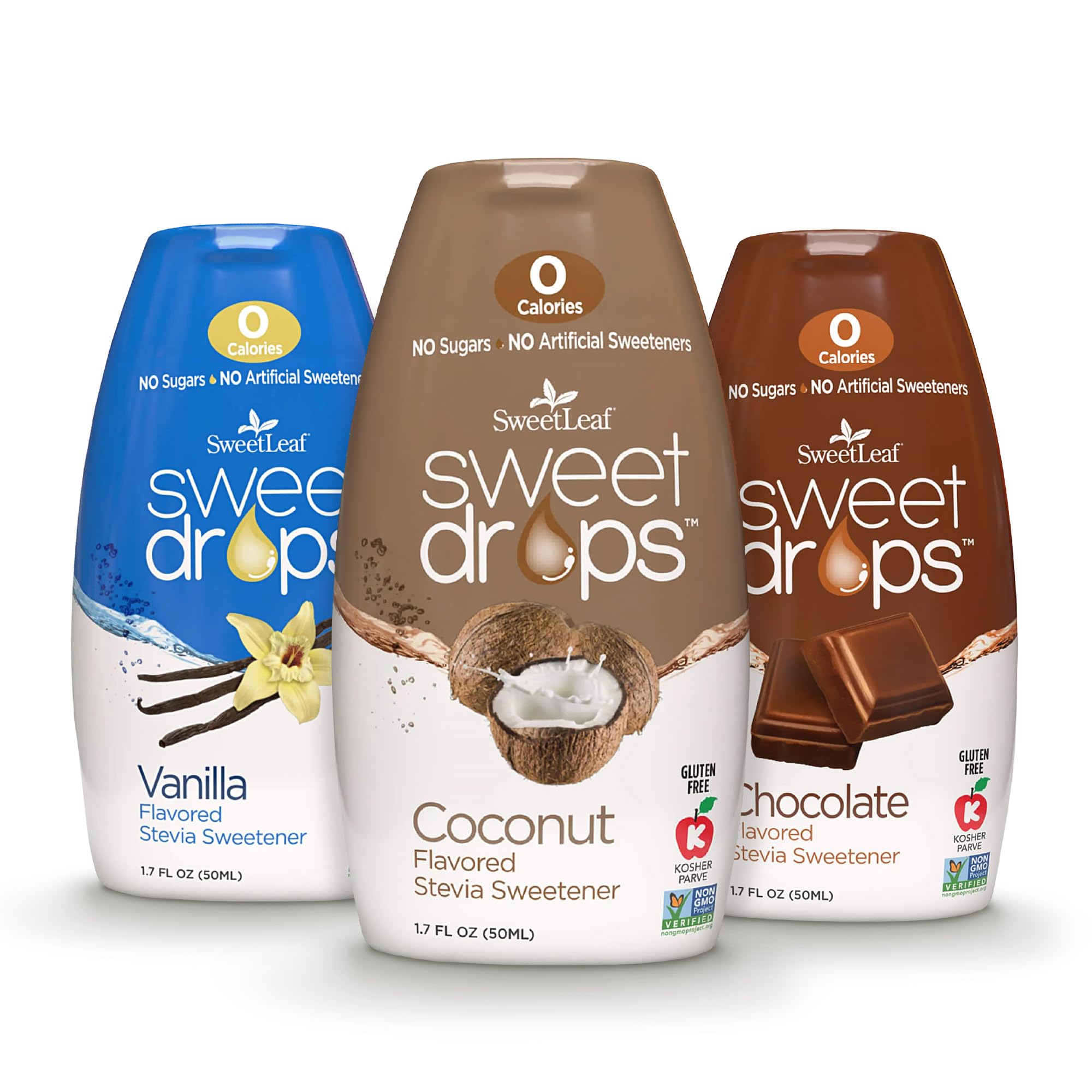 SweetLeaf Sweet Drops - Flavored Stevia Liquid Sweetener, Stevia Extract, Zero Calories, Gluten Free, Keto Friendly, Non GMO, Natural Flavor, Sugar Alternative - Variety Pack, 1.7 Fl Oz (Pack of 3)