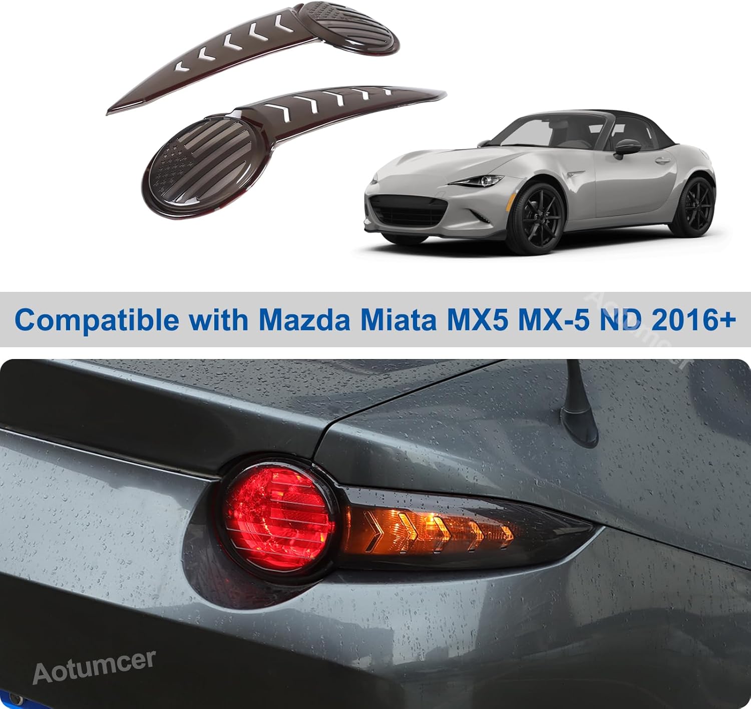 Smoked Full Tail Light Cover Taillight Shell Compatible with Mazda Miata ND MX-5 2016-2024 Car Rear Tail Light Cover Rear Lamp Cover Exterior Protection Accessories