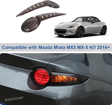 Full Tail Light Cover Taillight Shell Fit for Mazda Miata ND MX-5 2016-2026 | Smoked Car Rear Tail Light Cover Rear Lamp Cover Exterior Protection Accessories