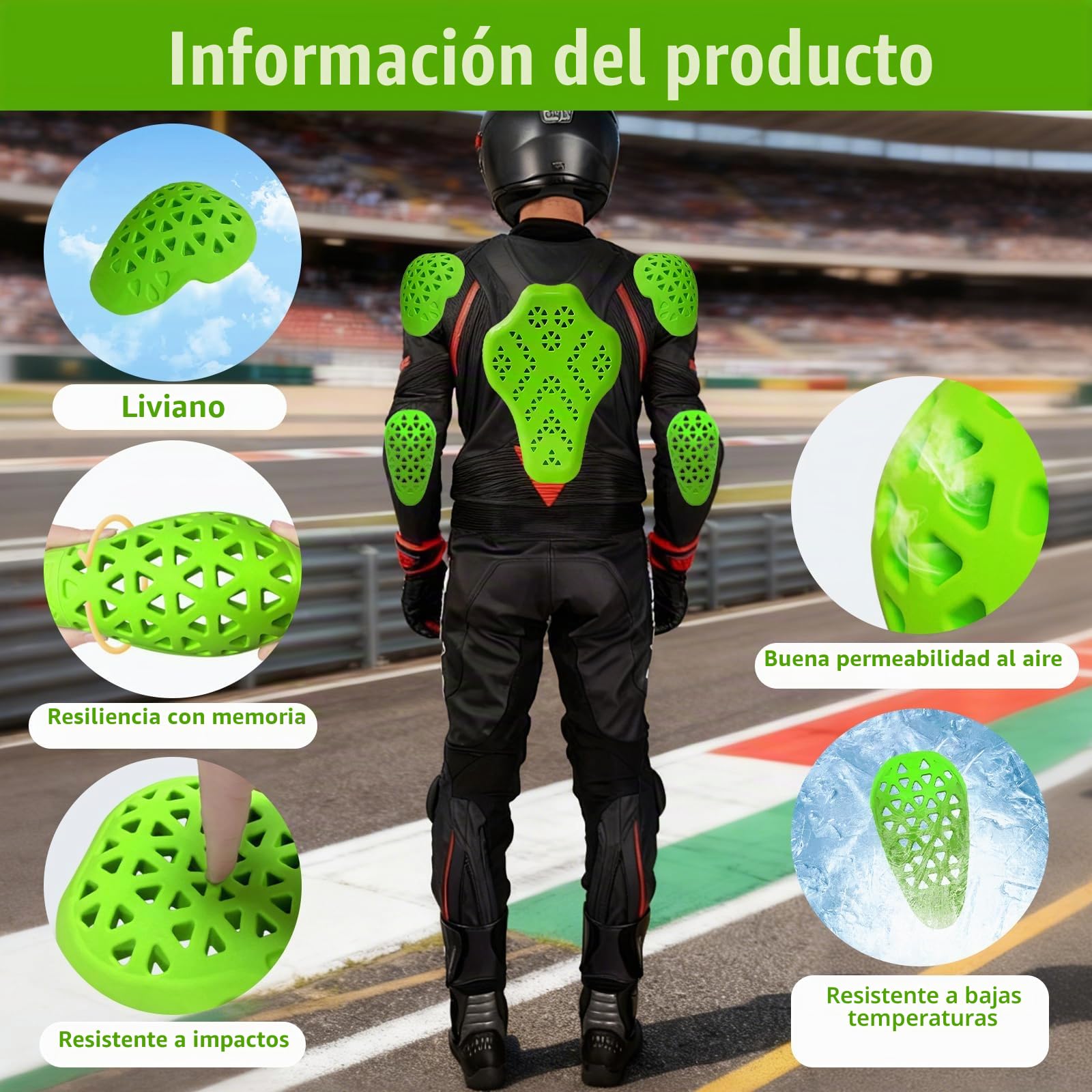 BRGD 7 Piezas Juego de Protectores para Moto, Alta Seguridad Insertos Amortiguadores para Motociclismo, Ciclismo de Montaña, Motocross y Skateboarding