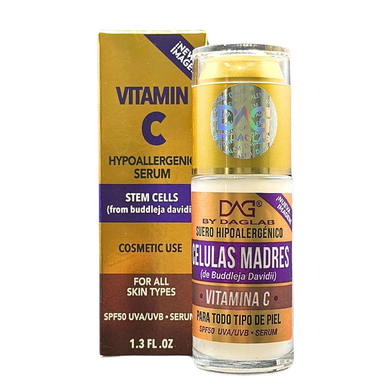 Hypoallergenic Serum with Stem Cells & Vitamin C - SPF 50, UVA/UVB Protection for All Skin Types