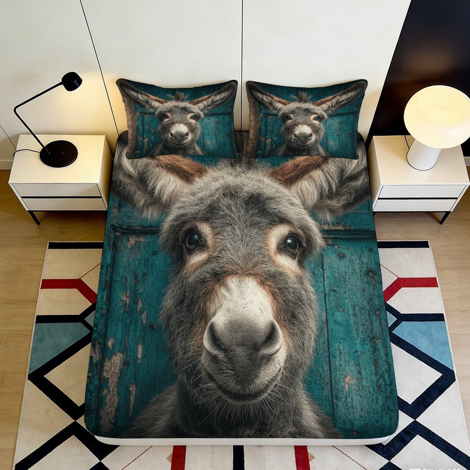 Jqzkxnhpbr Style-1 3D Printed Donkey Face Fitted Sheet Microfiber Soft Animal Farm Style Bed Sheet Bedroom Dorm Mattress Cover Decor 90X200x25cm