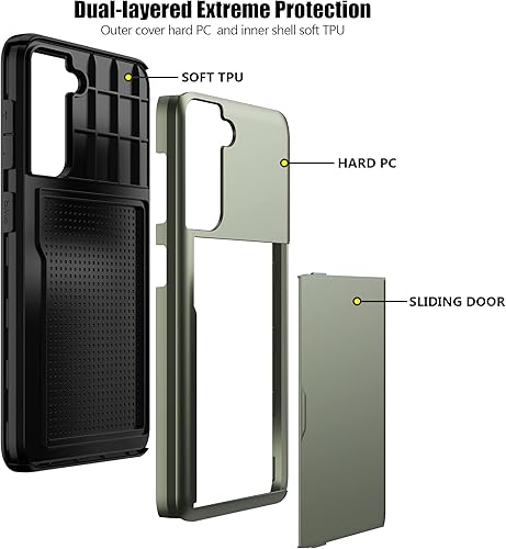 Miniatura 3 de Nvollnoe Funda para Samsung S21 FE con tarjetero de doble capa de protección resistente para Galaxy S21 FE 5G 6.4" (verde)