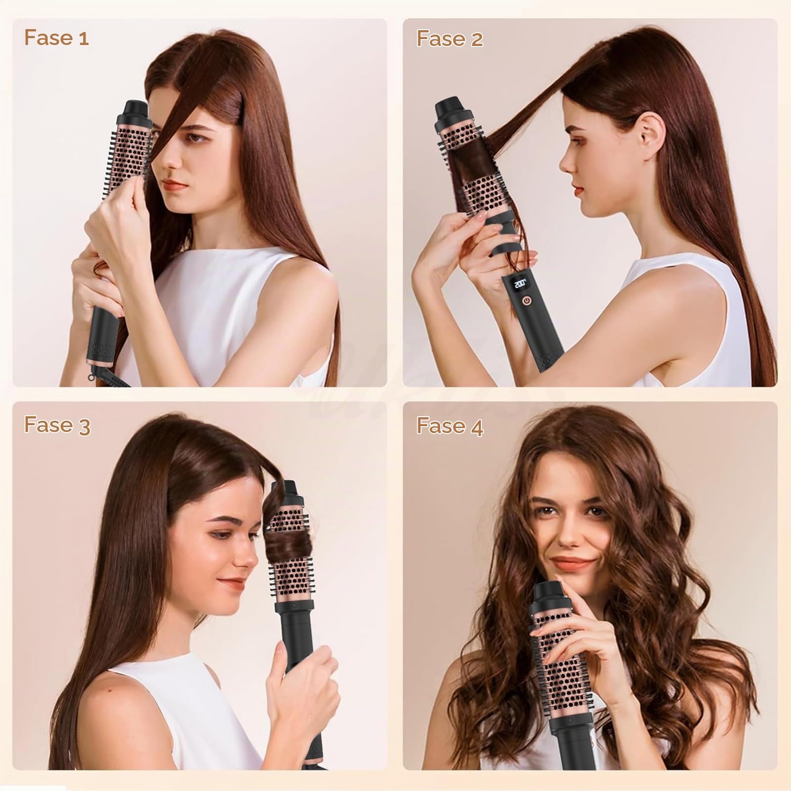 Qingning Spazzola Termica 38mm, Thermal Brush con Display Digitale LCD 120-200 ℃, Spazzola Arricciacapelli per Capelli Ricci, Spazzola Rotonda Spazzola Lisciante per Capelli Lunghi e Corti (Dorato)