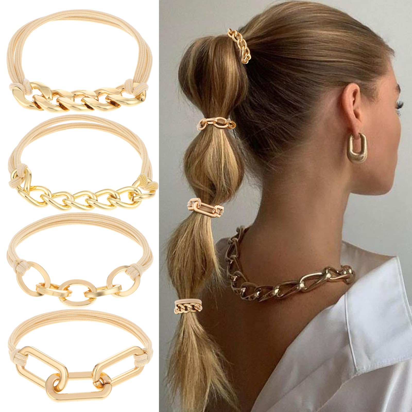 4 Stück Haarmanschetten Gold-Schwarz – Elastische Haarreifen Für Damen & Mädchen
